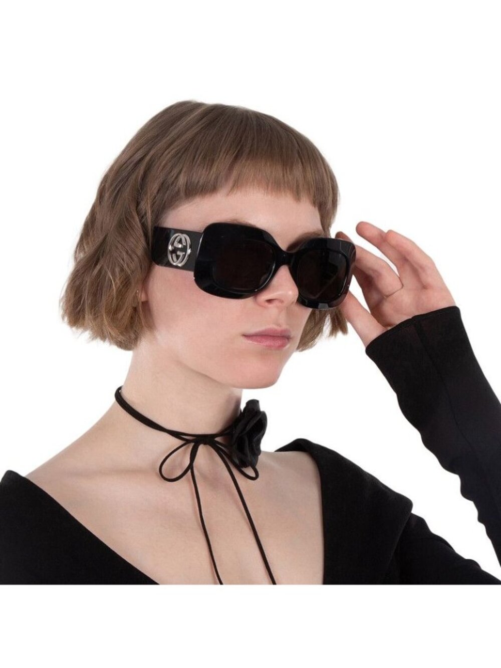 NEW GUCCI SUNGLASSES GG1695S 001 BLACK SQUARE WOMEN GUCCI EYEWEAR - Picture 2 of 9